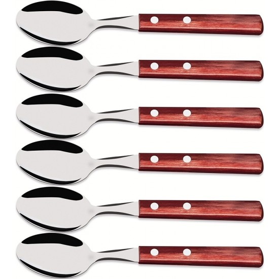 Jogo 6 Colheres Mesa Polywood aço Inox Tramontina Com Cabo De Madeira Vermelho